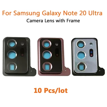 10 шт./лот, оригинал для Samsung Galaxy Note 20, стеклянная крышка объектива задней камеры Ultra с держателем рамки, запасные части