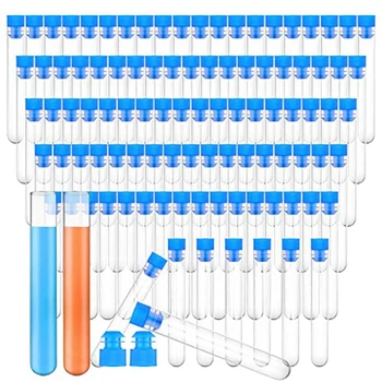 100 Шт Пластиковые Пробирки Объемом 15 Мл С Крышками 16 X 100 Мм Прозрачные Пластиковые Пробирки С Колпачками Для Научных экспериментов.