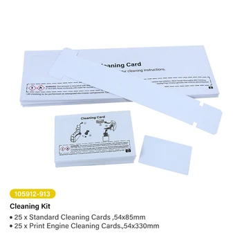 105912-913 Набор чистящих карточек, 25 шт. коротких и 25 шт. длинных карточек для принтера zebra P330i P430i card