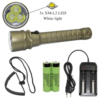 3000LM L2 LED Водонепроницаемый фонарик для подводного плавания с аквалангом, фонарь для подводного плавания, охотничья лампа + 18650 Аккумулятор + зарядное устройство