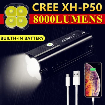 4 Ядра CREE XHP50 высокомощный охотничий светодиодный фонарик Мощный встроенный 18650 USB зарядка Наружное освещение для кемпинга Тактический фонарь
