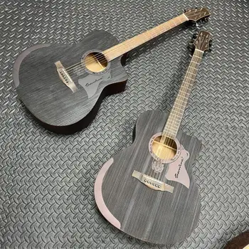 41-Дюймовая народная гитара, полностью одноплатная, рельефная, из ели и Розового дерева, Гитара ручной работы, Струнный музыкальный инструмент