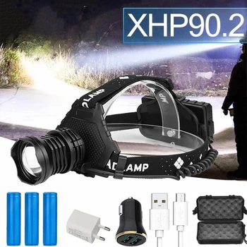 D2 Мощный XHP90.2 XHP70.2 Светодиодный налобный фонарь XHP90 XHP70, фара с зумом, водонепроницаемая USB Перезаряжаемая Фара для рыбалки 18650