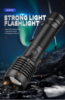 E2 XHP50 Мощный светодиодный фонарик для кемпинга, Рыбалки, USB-перезаряжаемый 18650 Тактический фонарь, мощный фонарик с зумом