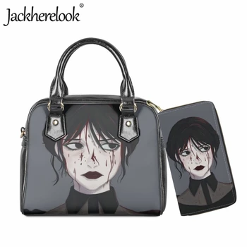 Jackherelook Среда Адамс, Готическая сумка на плечо для девочек, кожаная сумка через плечо, кошелек, 2 шт./компл., повседневная женская сумка для покупок