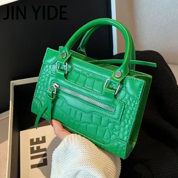 JIN YIDEWomen, сумки и кошельки из искусственной кожи с принтом аллигатора, Брендовые дизайнерские зеленые сумки через плечо на молнии, сумка через плечо, женская сумка-тоут