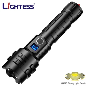 LIGHTESS XHP70 Тактический Фонарик USB-выход Для Зарядки Наружного фонаря с цифровым дисплеем, Налобный фонарь с сильным светом Оптом