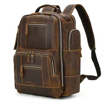 Luufan Высококачественный мужской рюкзак из натуральной коровьей кожи, винтажные рюкзаки, дорожная сумка для мужчин, мужская сумка для компьютера, многофункциональность