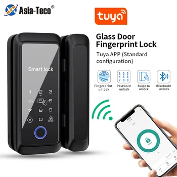 Tuya APP Smart Glass Door Биометрический Замок с отпечатками пальцев Bluetooth Электронное Управление Дверным Замком использование RFID-карты 13,56 МГц C2-tuya