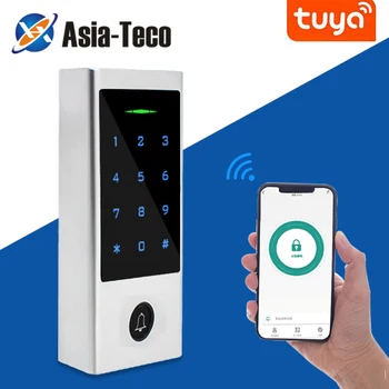 Tuya wifi bluetooth дверной замок без ключа, Водонепроницаемый контроль доступа по отпечаткам пальцев, Автономная клавиатура, RFID-карта для входа в дверь