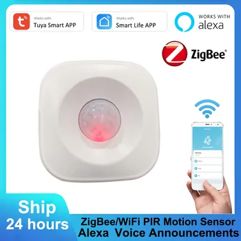 Tuya ZigBee/WiFi PIR Датчик движения Датчик охранной сигнализации Smart Life APP Control Совместимый беспроводной инфракрасный детектор