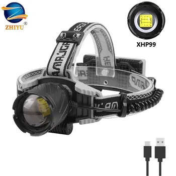 XHP99 светодиодный супер яркий налобный фонарь с телескопическим зумом, налобный фонарь для кемпинга, USB перезаряжаемый, для рыбалки на открытом воздухе, многофункциональный фонарик