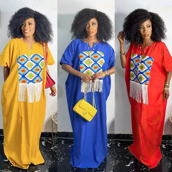 Африканские платья для женщин, Летняя мода, африканские женщины, Длинный костюм из полиэстера с коротким рукавом и принтом, Платье Абайя, Африканская одежда