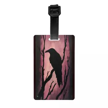 Багажная бирка с изображением Темного ворона для дорожного чемодана, Готическая обложка с именем вороны-ведьмы, идентификационная карта