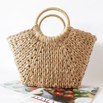 Винтажная круглая соломенная сумка из ротанга -идеально подходит для пляжа