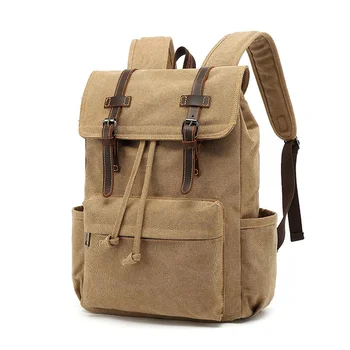 Винтажный холщовый рюкзак, Мужской Дорожный Кожаный рюкзак для ноутбука, Походная школьная сумка для книг