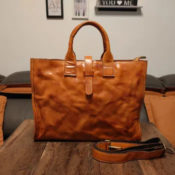 Деловой винтажный мужской и женский портфель из натуральной кожи, роскошная сумка из натуральной воловьей кожи, дорожная рабочая сумка для ноутбука на открытом воздухе