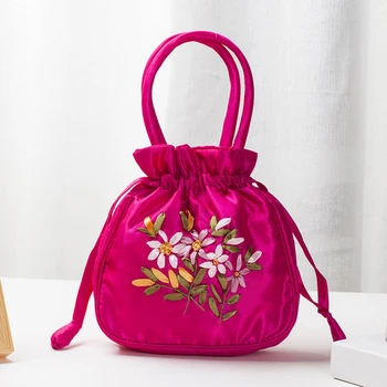 Женская сумка-мешок с верхней ручкой, женская сумочка, сумка для телефона, летняя сумочка, национальный стиль, вышитый цветочный узор, сумка на шнурке