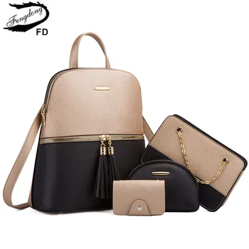 Женский модный рюкзак Fengdong, набор сумок через плечо, рюкзак из искусственной кожи, клатч, роскошный держатель для карт, женский подарок