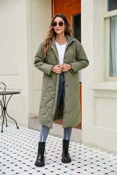 Женское однотонное удлиненное пальто с хлопковой подкладкой, модное пальто в клетку на молнии, приталенное пальто с длинным рукавом