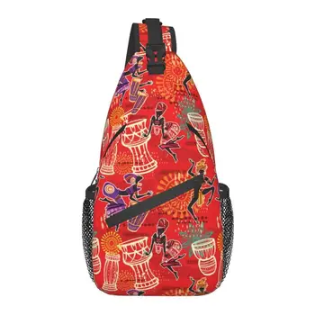 Красный африканский этнический узор, нагрудная сумка на заказ, африканские художественные мотивы, рюкзак через плечо для мужчин, дорожный рюкзак
