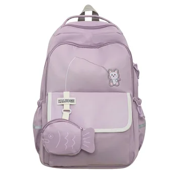 Милые мультяшные школьные сумки для девочек, студенческий рюкзак для подростков, женский нейлоновый рюкзак для кампуса, корейский рюкзак