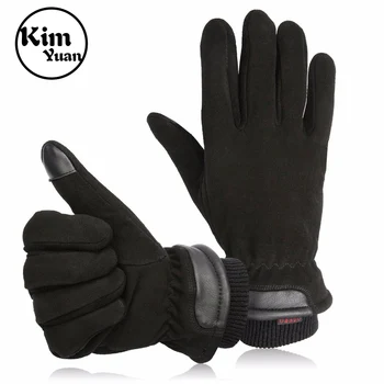 Мужские перчатки, зимние кожаные велосипедные перчатки с сенсорным экраном, Натуральная Оленья кожа, Замша