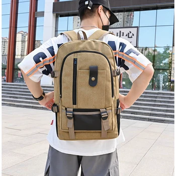 Мужской простой прочный и износостойкий ноутбук для кемпинга, Пеший Туризм, холст большой емкости, модная молодежная спортивная сумка, рюкзак