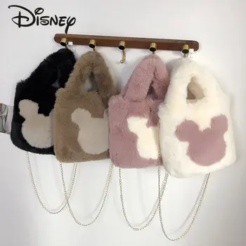 Новая Плюшевая женская сумка Disney Mickey, модная высококачественная сумка для девочек, Мультяшная милая универсальная женская сумка через плечо с цепочкой