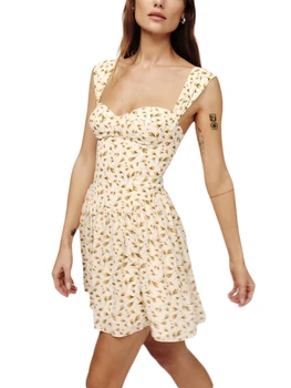 Облегающее мини-платье с цветочным рисунком на бретельках и глубоким вырезом сзади - идеально подходит для летней повседневной одежды