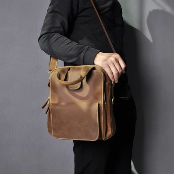 Оригинальная кожаная мужская дизайнерская Повседневная сумка-мессенджер через плечо для колледжа, Модная сумка Mochila, школьная сумка-тоут 8086-d