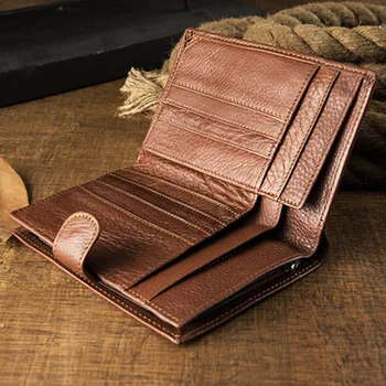 Оригинальный кожаный кошелек ручной работы, мужской короткий кошелек из мягкой кожи большой емкости, простой кошелек с пряжкой