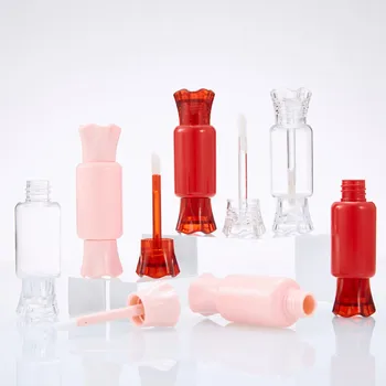 Пустой 8 мл в форме конфеты, прозрачный розово-красный тюбик блеска для губ, косметический контейнер, бутылка 50 шт.
