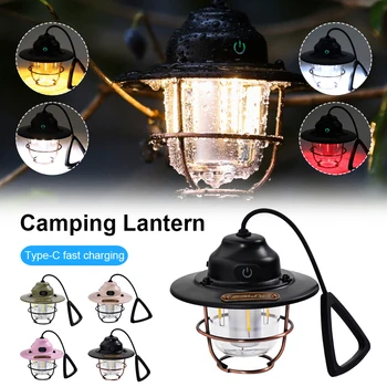 Ретро Портативный светодиодный фонарь для кемпинга, Перезаряжаемый Мини-Подвесной светильник, Винтажная лампа для кемпинга, 7-режимная Водонепроницаемая Походная Рыбалка