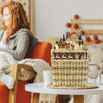 Рождественский Адвент-Календарь, Коробка для хранения, Креативный Деревянный Рождественский тематический светодиодный светильник, Украшение для дома, гостиной, Спальни, GDeals