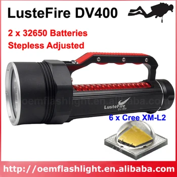 Светодиодный фонарик для дайвинга LusteFire DV400 6 x Cree XM-L2 NW 4000 К/Вт 6500 К с плавной регулировкой 5000 люмен - Черный (2x32650)