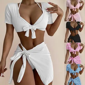 Скромная одежда 2023, новое бикини Amazon, сексуальное бикини с разрезом из четырех частей, женский купальник оптом