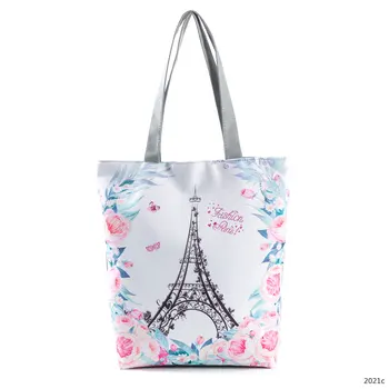 Сумка с цветочным принтом Эйфелевой башни, Пляжная сумка с Парижским Пейзажем, Женские дорожные сумки на плечо, Женская портативная сумка для покупок, эко-сумки