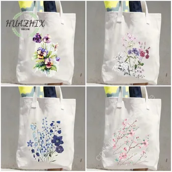сумки через плечо в стиле 90-х с цветочным рисунком для женщин, для хранения покупок, Большая вместительная холщовая сумка-тоут, Повседневная Портативная Складная сумка