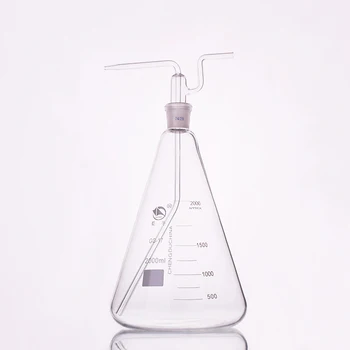 Треугольная газовая промывочная бутылка SHUNIU, Вместимость 2000 мл, плоская промывочная колба с коническим заточенным горлышком, Газовая промывочная бутылка, кальян-кальян