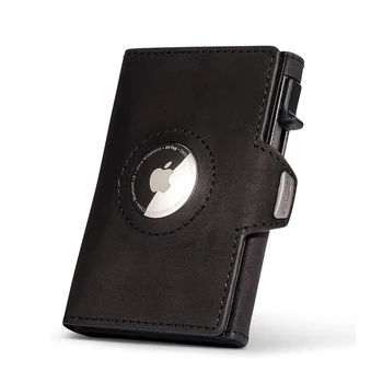 Ультратонкий Мужской кожаный бумажник с защитой от RFID, держатель для карт Пуш-ап с Apple AirTag, чехол без воздушной метки