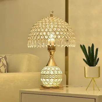Хрустальная лампа для спальни и домашнего хозяйства, европейский теплый свадебный светильник, роскошная романтическая прикроватная лампа для свадебной комнаты
