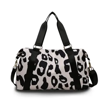 Черная Леопардовая дорожная сумка для женщин из ткани Оксфорд, Большая вместительная спортивная сумка для путешествий, леопардовые сумки на выходные, большие сумки на ночь