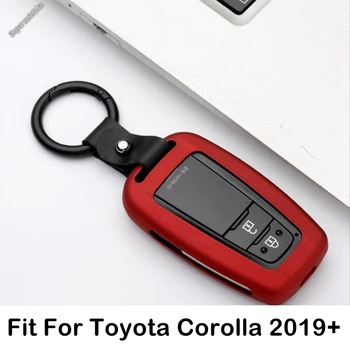 Чехол для ключей от автомобиля, защитное украшение для корпуса, подходит для Toyota Corolla 2019-2023, Стиль из углеродного волокна/Красные аксессуары для интерьера